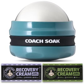 Coach Soak Massage Roller Ball – Dual Hot & Cold Stainless Steel CryoBall with Silicone Control Grip, Handheld Recovery Roller Glides Easily for Deep Tissue Massage – 2X Magnesium Cream Included