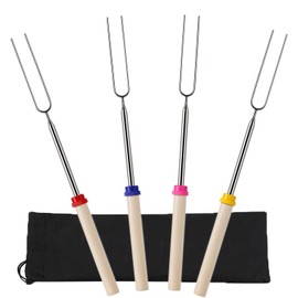 4 Pack Marshmallow Toasting Forks Kit, Telescoping Smores Sticks for Fire Pit, Extendable Stainless Steel Smores Sticks for BBQ and Campfire, Barbecue Forks for Hotdog Hot Dog Bonfire, Outdoor