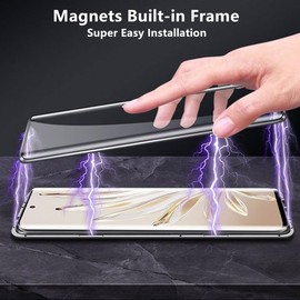 ANFAIRLACE Case Compatible with Honor 90, Magnetic Adsorption 360 Protection Front Back Tempered Glass Aluminum Frame Cover Shockproof Transparent Case, Green