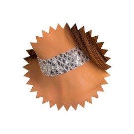 TseenYi Punk Fish Scale Sequin Choker Necklace Mesh Sequins Choker Jewellery for Women and Girls Christmas Gift Carnival Ball Party, Silver