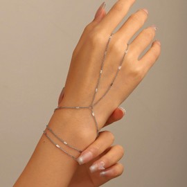 Inateannal Layered Finger Rings Bracelet Gold Slave Bracelet Hand Chain Boho Hand Harness Chain Bracelet Vintage Ring Wrist Bracelet Jewellery for Women and Girls, Zinc