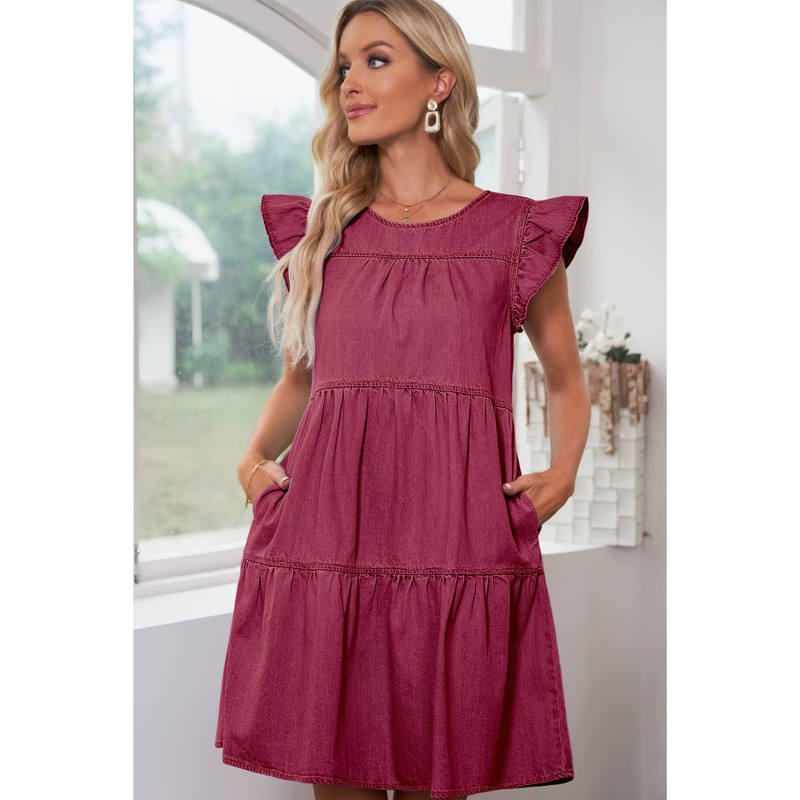 luvamia Ruffle Sleeve Babydoll Dress for Women Jean Dresses for