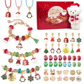 47 Pieces Christmas Charm Bracelet Kit, Christmas Bracelets DIY Jewellery Craft Set for Children and Women, Christmas DIY Bracelets Charms Pendants Craft Set with Gift Box