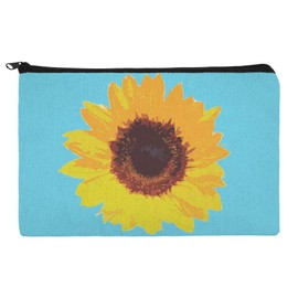 Sunflower Drawing on Blue Background Makeup Cosmetic Bag Organizer Pouch