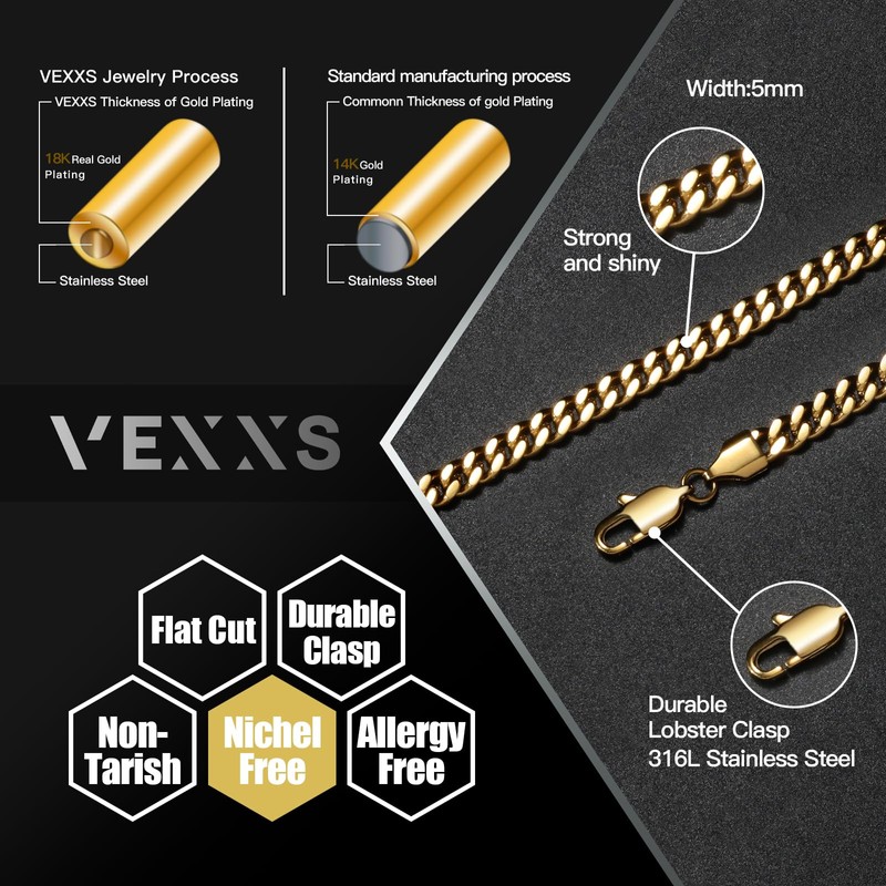 VEXXS Men's Gold Chain Flat Cut02