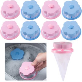 8 PCS Hair Filter Bag Floating Lint Catcher for Washing Machine Pet Hair Catcher Flowers Shape Lint Trap Cleaning Tool Reusable Washing Hair Filter Cleaning Mesh Bag Dog Cat Hair Remover for Laundry