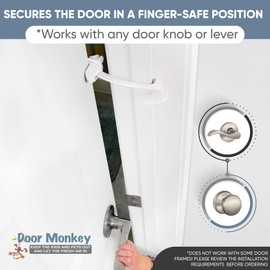 Door Monkey DOOR MONKEY Child Proof Door Lock & Pinch Guard - for Door Knobs & Lever Handles - Easy to Install - No Tools or Tape Required - Baby Safety Door Lock for Kids - Very Portable - Great for Dogs & Cats