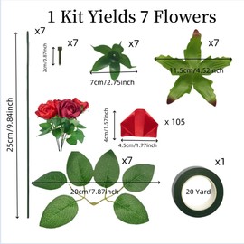LatinaFlorista DIY Ribbon Rose Kit, Makes 7 Eternal Roses, Complete Craft Set with Premade Petals, Stems, Leaves, Crafting Unique Gift of Forever Flowers Ramos Bouquets (7 Roses Kit -Red)