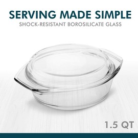 Simax Round Glass Casserole Dish: Clear Glass Round Casserole Dish with Lid and Handles - Covered Bowl for Cooking, Baking, Serving, etc. - Microwave, Dishwasher, and Oven Safe Cookware – 1.5 Quart