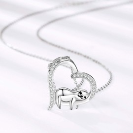 JUSTKIDSTOY Sloth Necklace Mama Sloth Stuffed Animal Pendant I Love You to The Moon and Back Sloth Ornament Jewelry Gifts for Women (V)