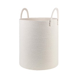 HOBASKET Cotton Rope Laundry Basket Hamper for Girls Kids Baby Nursery Hamper Bin Woven Storage Basket for Living Room cute laundry basket Tall Laundry Basket for Blanket Toy storage bin&box(White)
