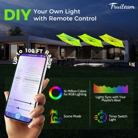 FRUITEAM Solar Colorful LED Lights Offset Patio Umbrella, 10 FT Heavy Duty Cantilever Outdoor Umbrella with 200+ Light Modes, All-Weather UV Protection Sun Shade for Garden, Backyard (Apple-Green)