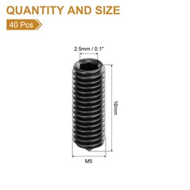 uxcell 40Pcs Set Screws M5x16mm Carbon Steel Cone Point Hex Socket Grub Screws for Machinery, Home Repairs, and Fixtures Black