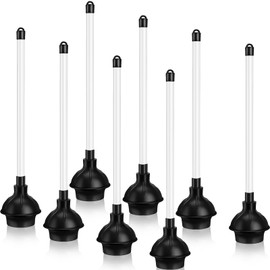 Hushee 8 Pcs Rubber Toilet Plunger Bulk Heavy Duty Toilet Bowl Plunger Commercial Plunger Double Thrust Force Cup Heavy Duty Force Cup with 17 Inches Long Handle to Fix Clogged Toilets and Drains…