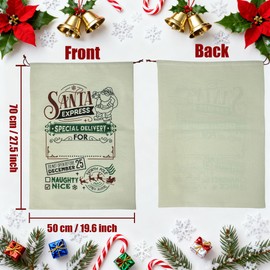 3 bolsas de Navidad grandes con cordón, 27.5 x 19.5 pulgadas, almacenamiento de lona reutilizable para regalos de día festivo y recuerdos de fiesta (StyleC-3 piezas)