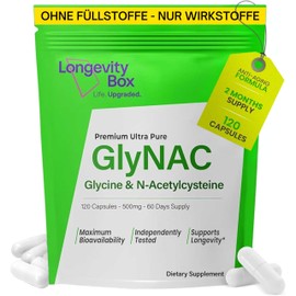 Longevity Box GlyNAC 1000mg - 500mg Glycine + 500mg NAC - 120 Vegan Capsules for Glutathione, Energy & Healthy Ageing