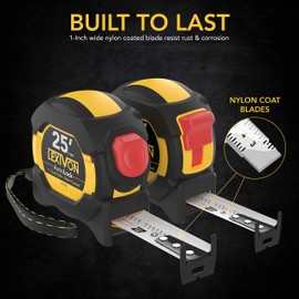 LEXIVON [2-Pack] 25Ft/7.5m Tape Measure, DuaLock & AutoLock | 1-Inch Wide Blade with Nylon Coating, Matt Finish White & Yellow Dual Sided Rule Print | Ft/Inch/Fractions/Metric (LX-204)