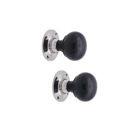 Infinity Decor Pair of Traditional Style Ebony Bun Wood Rim Door Knobs Set 60mm - Polished Nickel Rose Wooden Door Handles Ideal for Interior & Exterior Doors