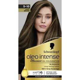 Schwarzkopf Oleo Intense Permanent Oil Colour 5-10 Light Brown Hair Dye, 100% Grey Coverage, Conditioner with HaptIQ System, Long-Lasting Colour, Ammonia Free Hair Dye