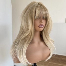 MISSWEN Dress Up Wigs With Bangs Women Straight Heat Resistant Hair Blended Blonde
