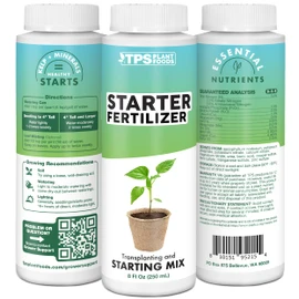 TPS NUTRIENTS Starter Plant Fertilizer, Gentle Complete Formula Plus Micronutrients for Starts and Transplants, Liquid Plant Food 8 oz (250mL)
