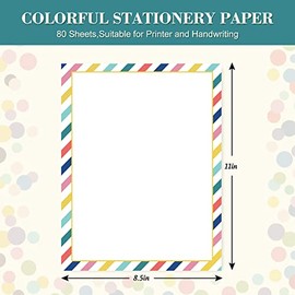 Whaline 80 hojas de papel de papelería de colores con membrete de arcoíris, estrella, rayas, lunares, papel de escritura para invitación de cumpleaños