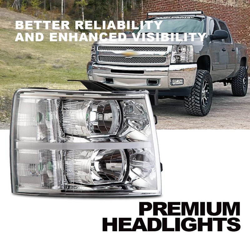 CNNELL LED DRL Headlight Assembly Compatible with 2007-2013 Chevy Silverado