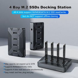 4 Bay NVME/SATA Docking Station, Aluminum USB C SSD Enclosure Adapter for M.2 NVME SATA SSD B Key and B+M Key, USB 3.2 Gen 2 10Gbps External Hard Drive Reader Case for 2230/42/60/80/110 M.2 SSD