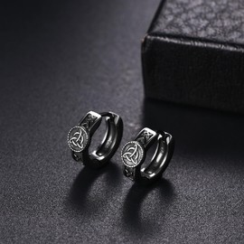Cupimatch Wikinger Ohrringe Herren Creolen: Edelstahl Retro Keltischer Knoten Ohrstecker Wikingerrunen Huggie-Ohrringe Amulett Schmuck für Männer Vater Sohn