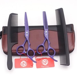 Kit Tijeras Profesionales Estilista Barbero Peluquero Purple Dragon 5.5 pulgadas 2 peines Morado