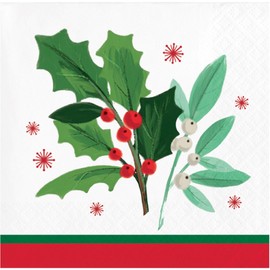 2-Ply Holly and Mistletoe Christmas Beverage Napkins - 5" - Club Pack of 192