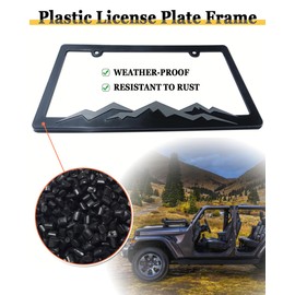 BGGTMO Mountain License Plate Frames- Gray on Black Mountain Raised, Plastic Car Tag Holder Bracket with Screws Caps, 2 Packs 2 Hole with Mountain Vinyl Sticker