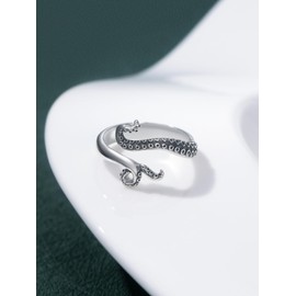Shusukue Killer Whale Open Ring for Her Orca Open Ring 925 Sterling Silver Shark Ring Octopus Tentacle Ring Ocean Animal Open Ring Valentine's Day Gift, Sterling Silver