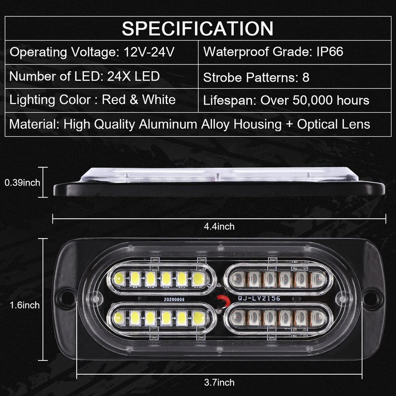 LINKITOM 4pcs Ultra Slim Sync Feature 24-LED Car Truck Surface