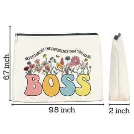 Thank You Gifts Makeup Bag for Women, Boss Gifts Never Forget The Difference That You Make Cosmetic Travel Bag Farewell Going Away Goodbye Appreciation Retirement Gifts for Manager Coworker Friend