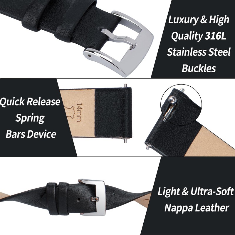 [OTTOODY] Genuine Leather Watch Band, Watch Strap 12mm, 14mm, 16mm,