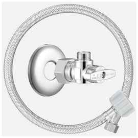 16'' Toilet Water Supply Line & Shut Off Valve Installation Kit, 1/2" NOM Inlet x 3/8" Compression Outlet Valve, 7/8" BC x 3/8" COMP Water Line Hose, Chrome Flange Escutcheon Plate