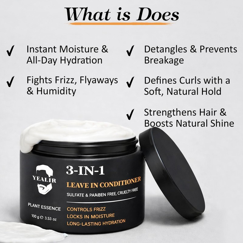 YEALIR Leave In Conditioner for Men, Frizz Control Hair Moisturizer,