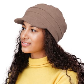 Alnorm Trendy Warm Oversized Soft Ribbed Slouchy Beanie with Visor Brim Light Brown