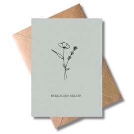 WBdesignz Condolence Card with Envelope - Hinged Sympathy Card "Herzliches Beileid" with Floral Line Drawing - DIN A6