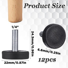 FdcZeyxior 1/4" Thread Furniture Feet Levelers, 12 PCS Adjustable Leveling Feet Screw On Furnitures Rubber Levelers Foot Screws in Threaded Glide Leveling for Table Chair Cabinets Stool Legs