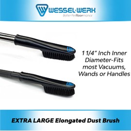 WesselWerk Extra Long Dusting Brush Vacuum Attachment with Soft but Sturdy Black Natural Fiber Bristle Brush for Home or Car Detailing for Canister, Upright, or Central Vacuum