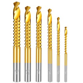 6 Pack Titanium Coated HSS Twist Drill Bits, 3-8mm Hex Shank Serrated Cutting Drill Bit Serrated Grooving Cuttings Carpenter Side Cutting Tap for Metal Wood Plastic Drilling and Cuttings