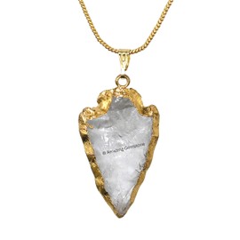 Clear Quartz Arrowhead Necklace for Men Women - Men's Necklaces Arrow Heads Healing Crystal Necklace - Gifts for Men, Teen Boys - Stocking Stuffers for Men (Gold Edged)