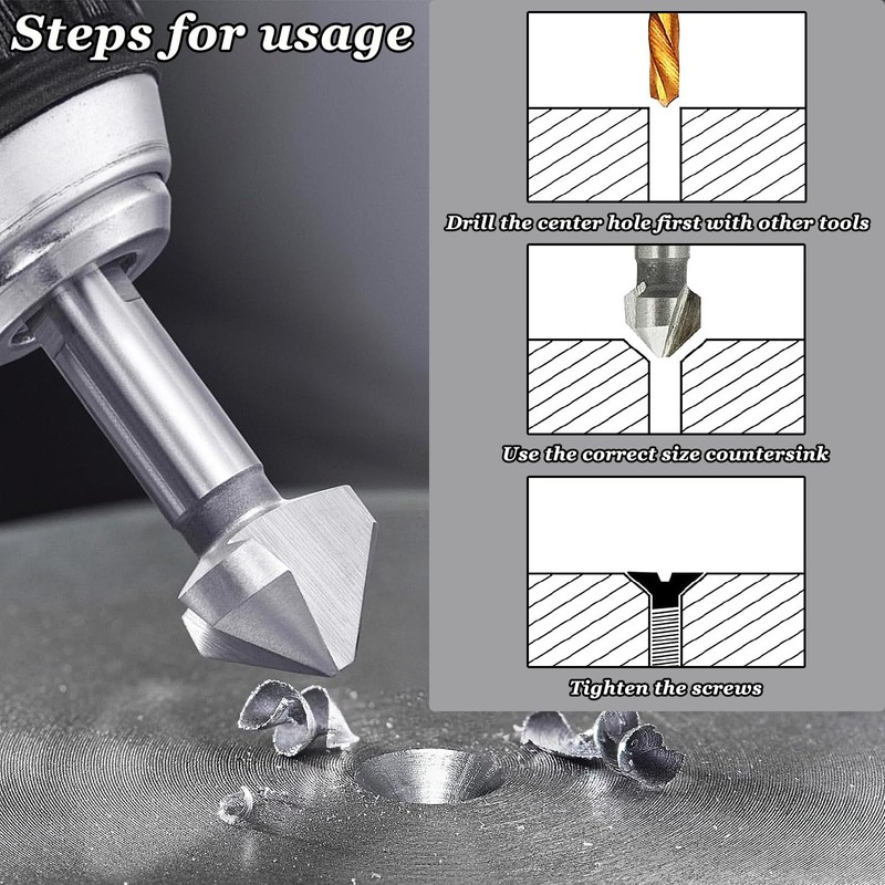 Begpoee 6-Piece HSS 90 Degree Countersink Drill Set, Countersink Drill