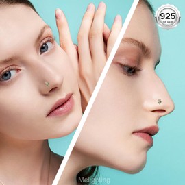 MeIighting 20G Sterling Silver 925 Flower Nose Stud S-Shaped Nose Piercing 7 mm Nose Ring Clear CZ Cute Nose Jewelry for Women