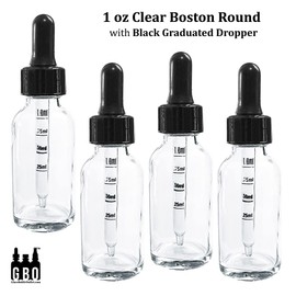 (Pack of 108) 1 oz. Clear Boston Round with Black Graduated Glass Dropper