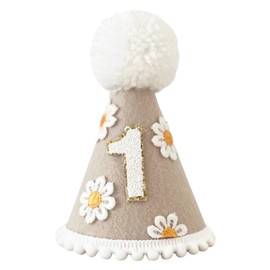 Yoolhamy 1st Birthday Hat for Girls Boys, Natural Boho First Birthday Crown, Adorable Birthday Party Decorations (Beige Daisy)
