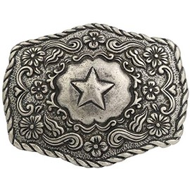 BELTINGER Belt Buckle Star with Flowers 4.0 cm Buckle Interchangeable Buckle Belt Buckle Riding Accessories 40 mm Solid for Riding Outfit, Antique silver