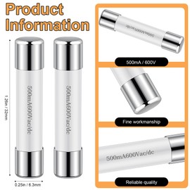 Relaxweex 5 Pcs Ceramic Fast Fuses for Multimeters 600V Ceramic Fuse for use in Multimeters (6.3x32 mm Ff500ma)